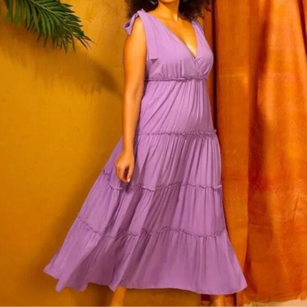 Eloquii Tie Strap Tiered Maxi Dress